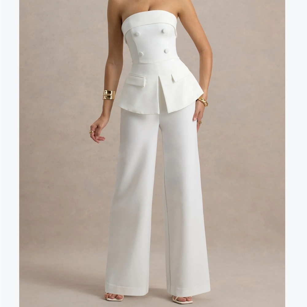 White Bandeau Tailored Jumpsuit | Noemi